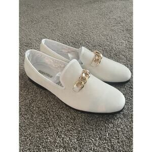 FOEVTRUE Men's White Velvet Gold Chain Fancy Wedding Shoes Size 10